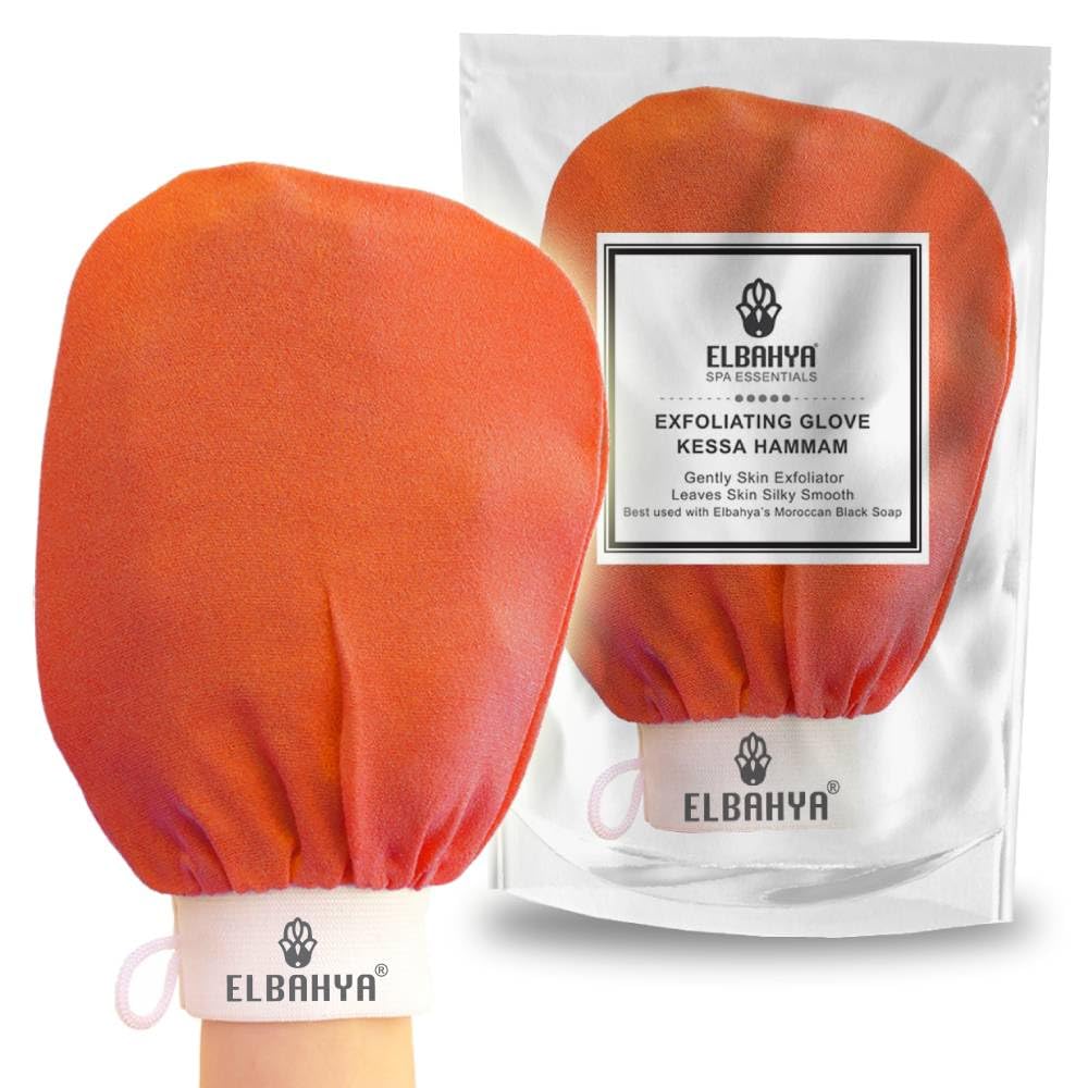 Elbahya Exfoliating Mitt - Body Kessa Hammam For Dead Skin & Keratosis Pilaris, Orange