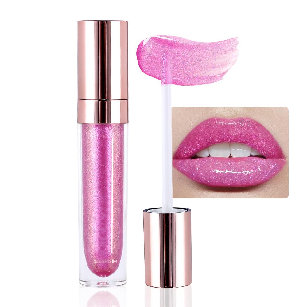 Evpct Pink Pearlescent Chameleon Glitter Lipstick, Long Lasting Waterproof Lip Gloss For Women