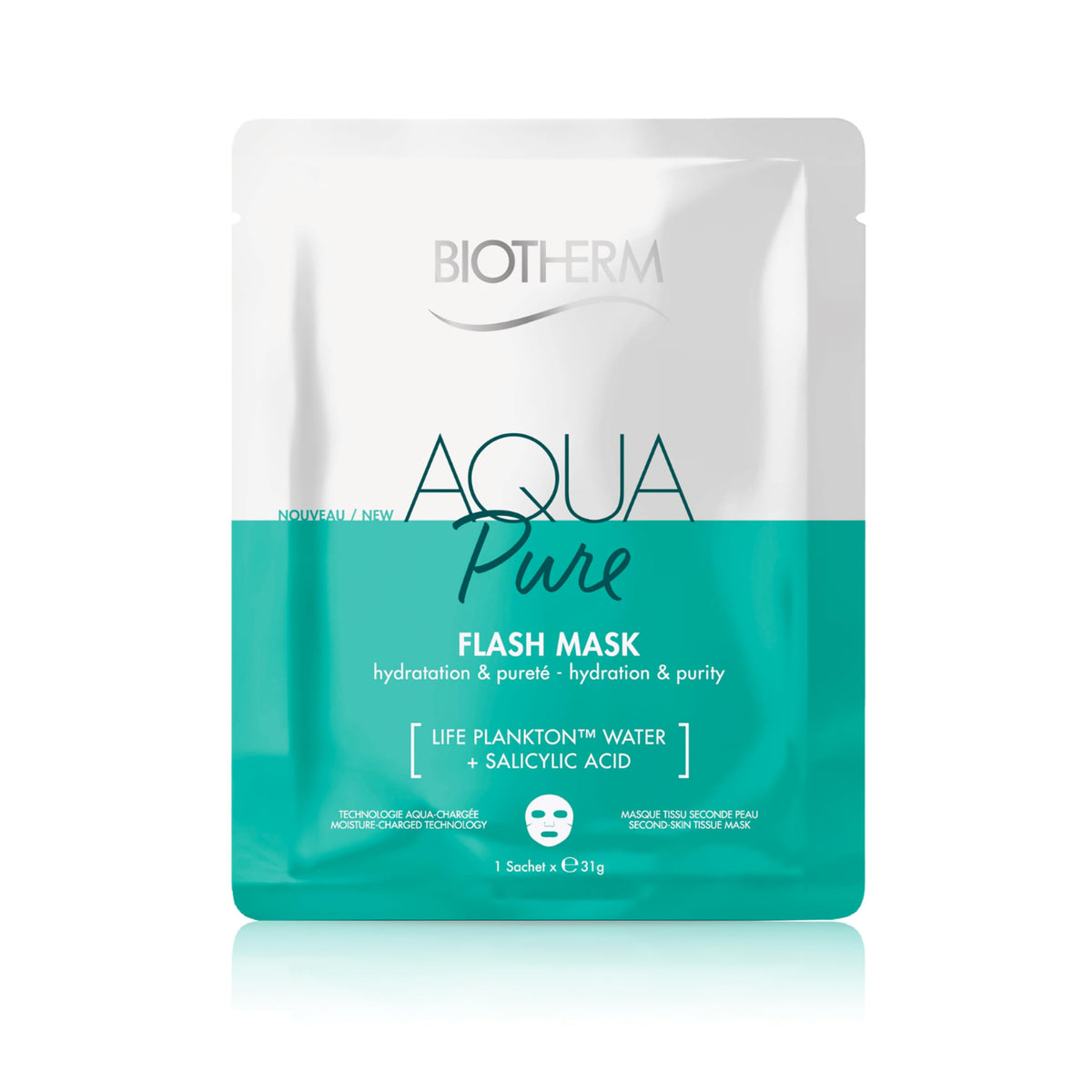 Biotherm Aquasource Aqua Pure Flash Mask - Hydrating Sheet Mask With Salicylic Acid, 0.1 Oz.