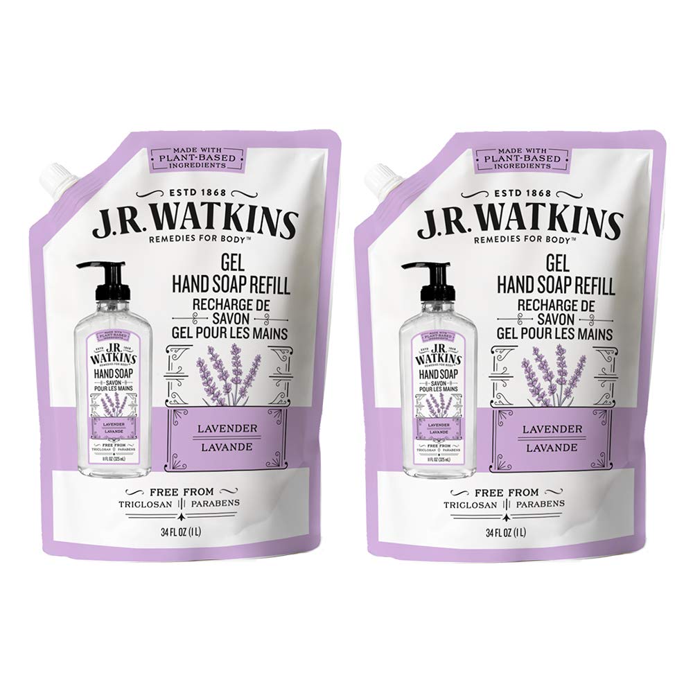 J.R. Watkins Lavender Gel Hand Soap Refill Pouch, 34 Fl Oz, 2 Pack, Usa Made, Cruelty