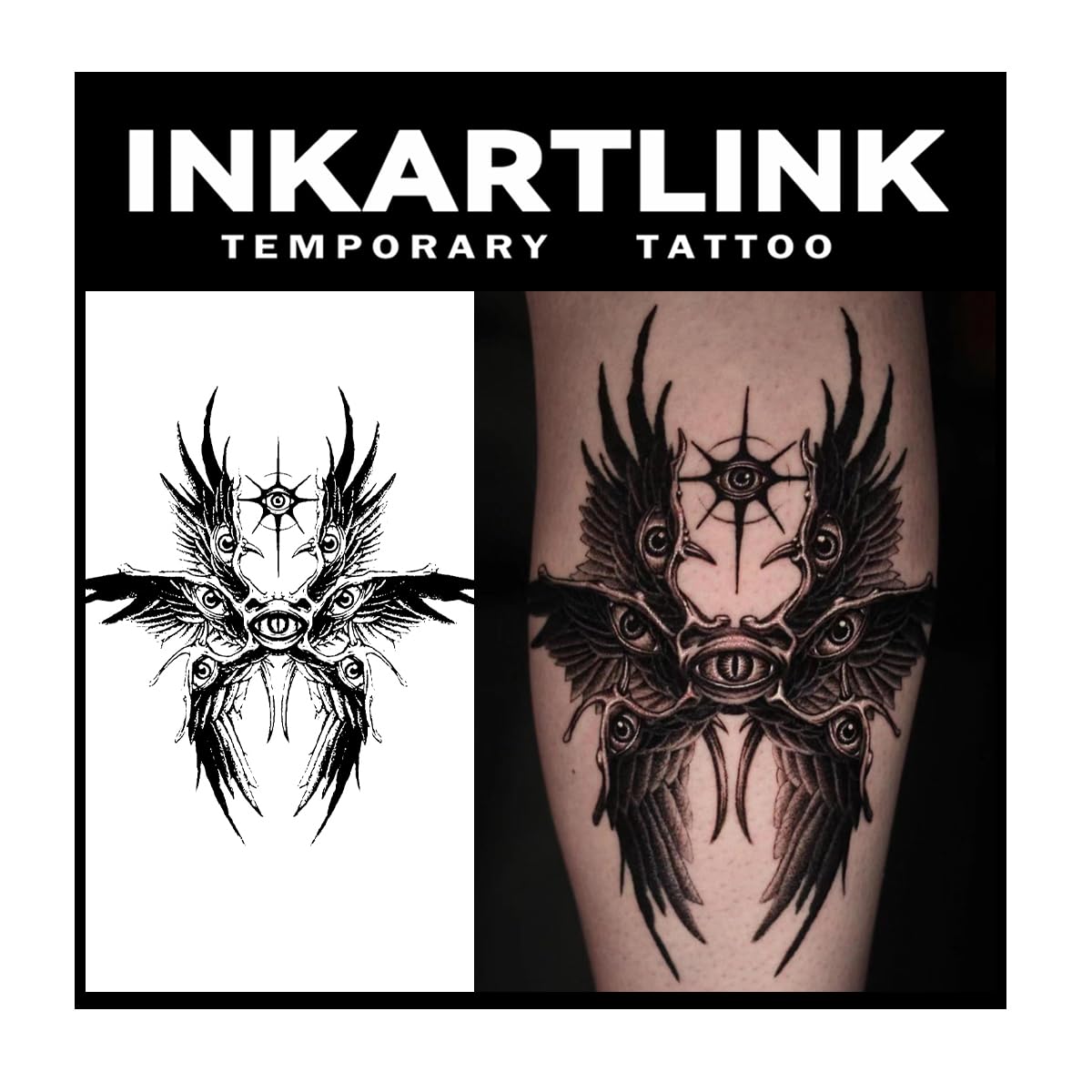 Inkartlink Semi Permanent Tattoo - Six-Winged Angel Design, Waterproof, Lasts 1-2 Weeks