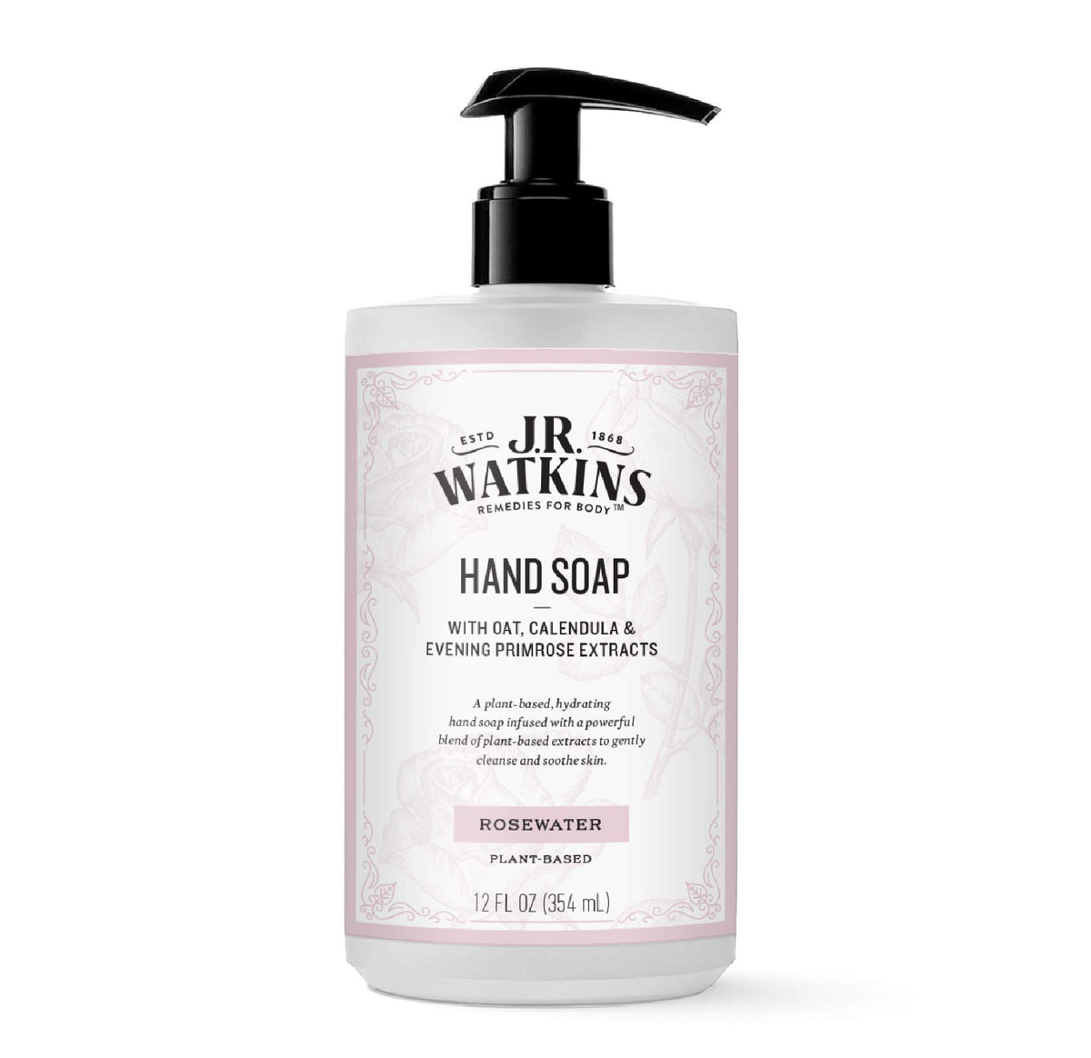 J.R. Watkins Moisturizing Gel Hand Soap, Rosewater, 12Oz, Plant-Based Ingredients