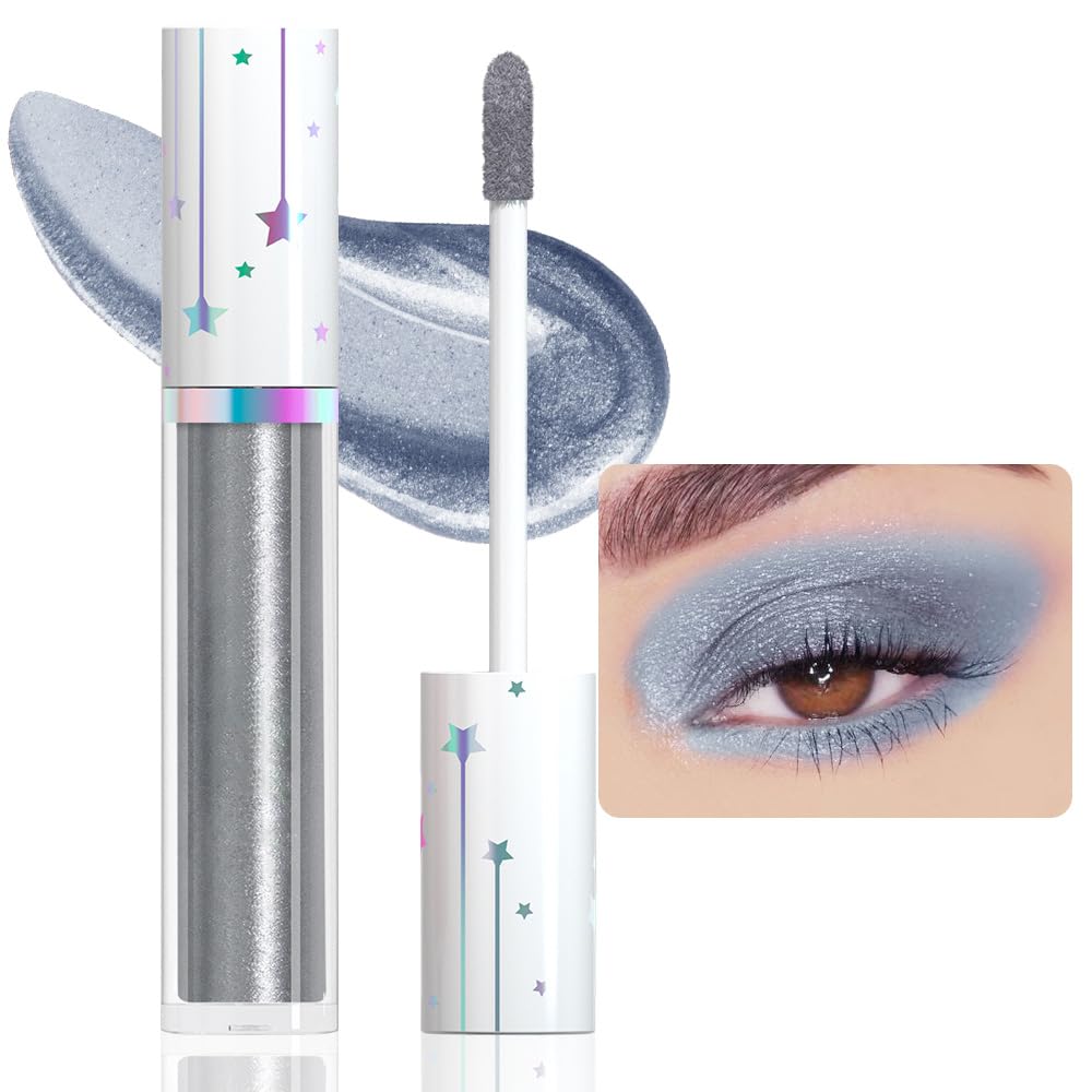 Evpct Liquid Shimmery Glitter Eyeshadow Stick - Waterproof High Pigment Metallic Eyeliner, Silver Grey