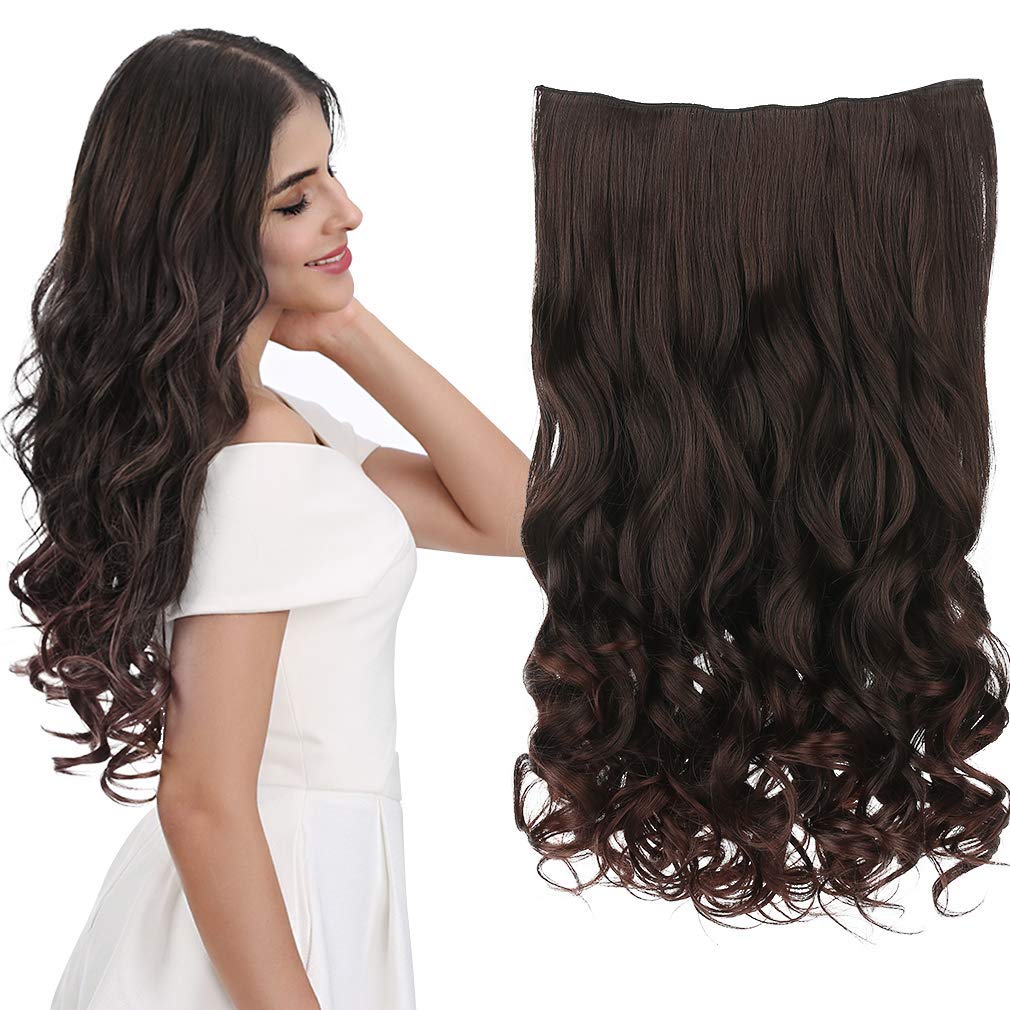 REECHO 24&quot; Dark Brown Curly Wave Clip-in Synthetic Hair Extensions for Women - 5 Clips per Piece