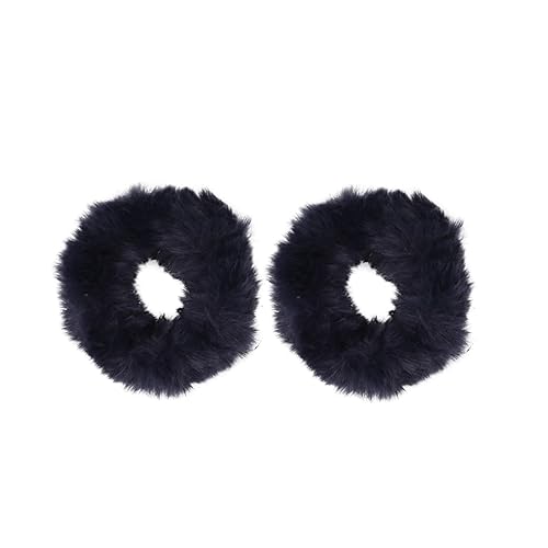 Motique Accessories Small Navy Fuzzy Fur Scrunchies - Set of 2 Pony Holders