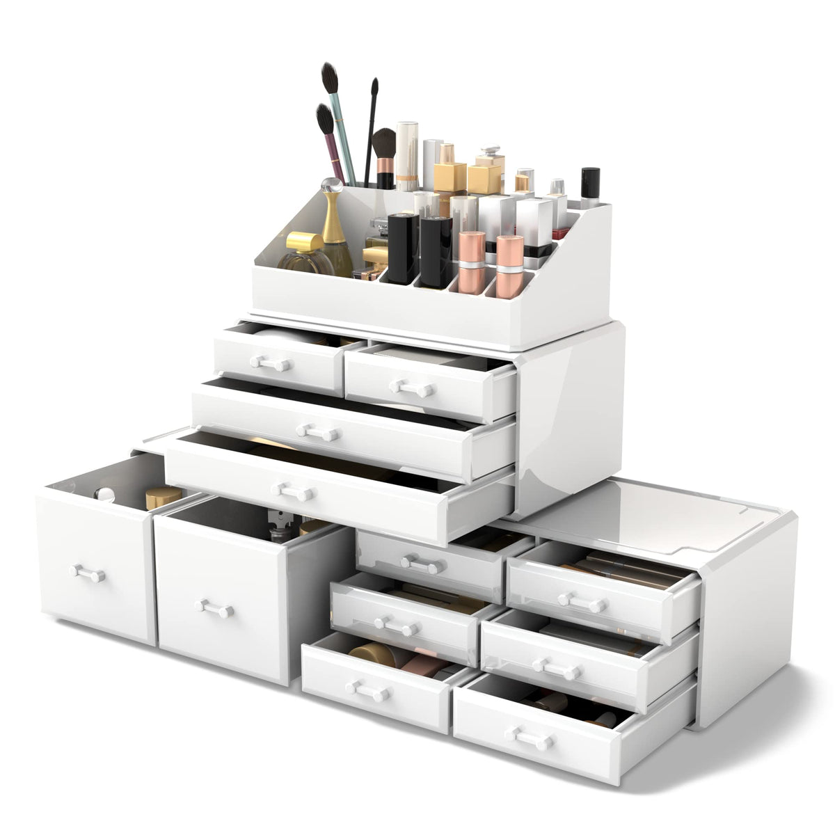 READAEER White Makeup Organizer with 12 Plastic Drawers - Cosmetic Storage Display Case