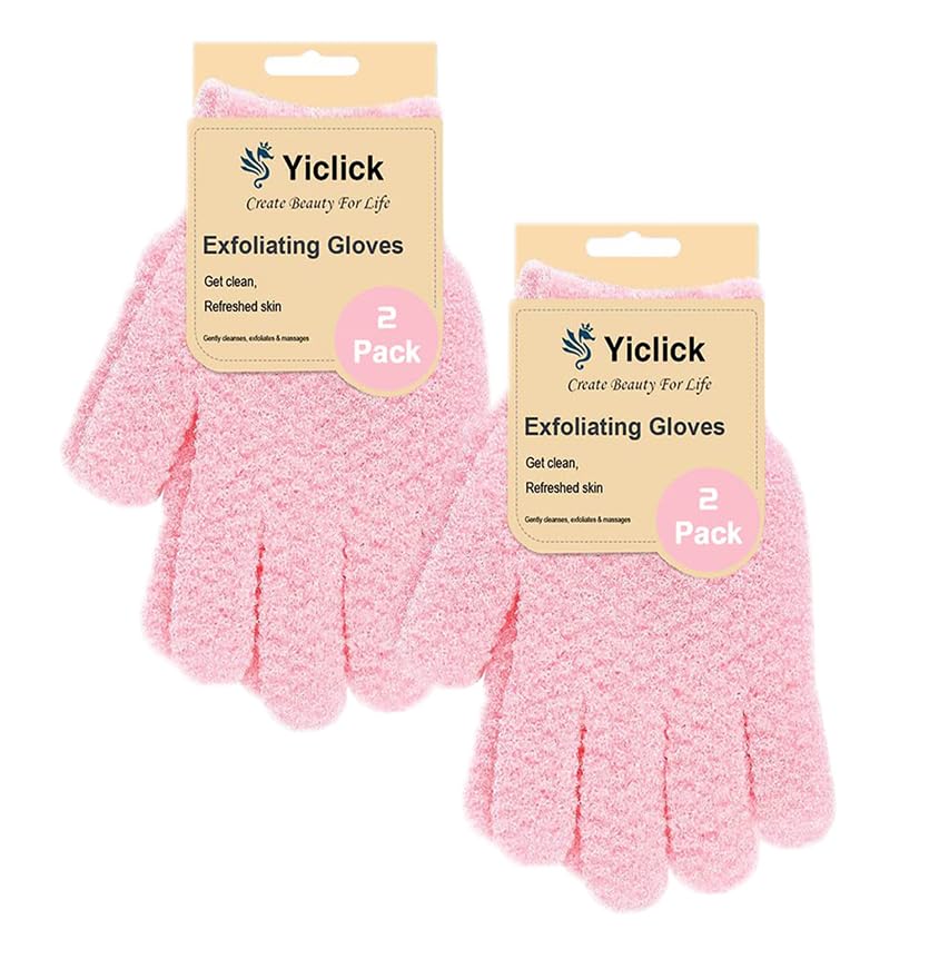 Yiclick Heavy Exfoliating Gloves - Body Scrubber For Dead Skin, 4-Pack, Grey Nylon Mitts