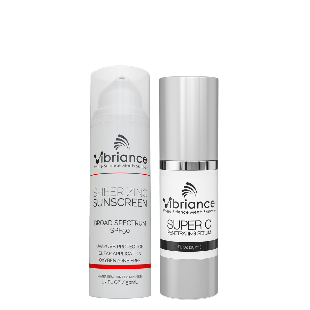 Vibriance Simple Skincare Essentials Bundle - Super C Serum & Sheer Zinc Sunscreen Spf 50