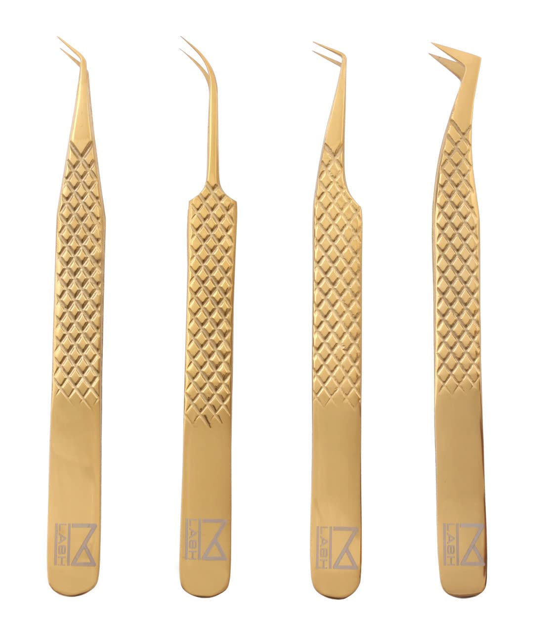 M LASH Eyelash Extension Tweezers Set of 4 - Professional Gold Stainless Steel Precision Tools