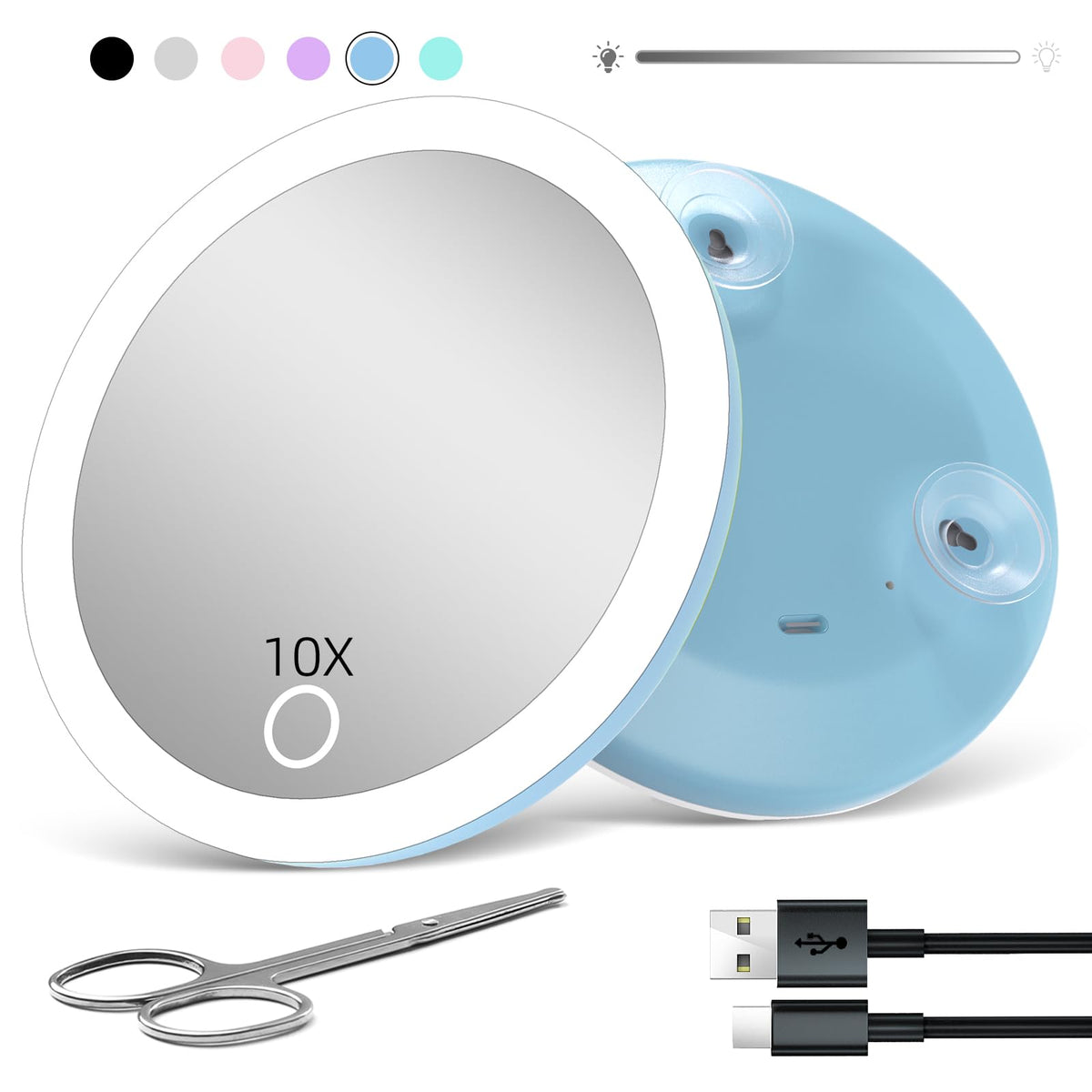 Suupvaor 10X Travel Magnifying Mirror With Light, 4&quot; Compact Makeup Mirror With Suction Cups