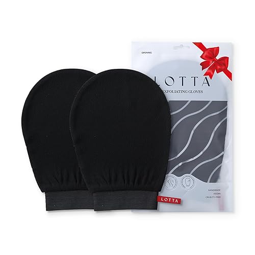 Lotta Korean Exfoliating Mitts - 2 Pcs Exfoliating Gloves For Bath & Self Tanner, Black