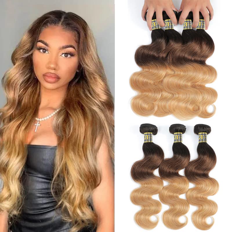 QTHAIR 14A Ombre Body Wave Hair 10&quot; Bundle 100% Human Hair Extensions 1b/4/27