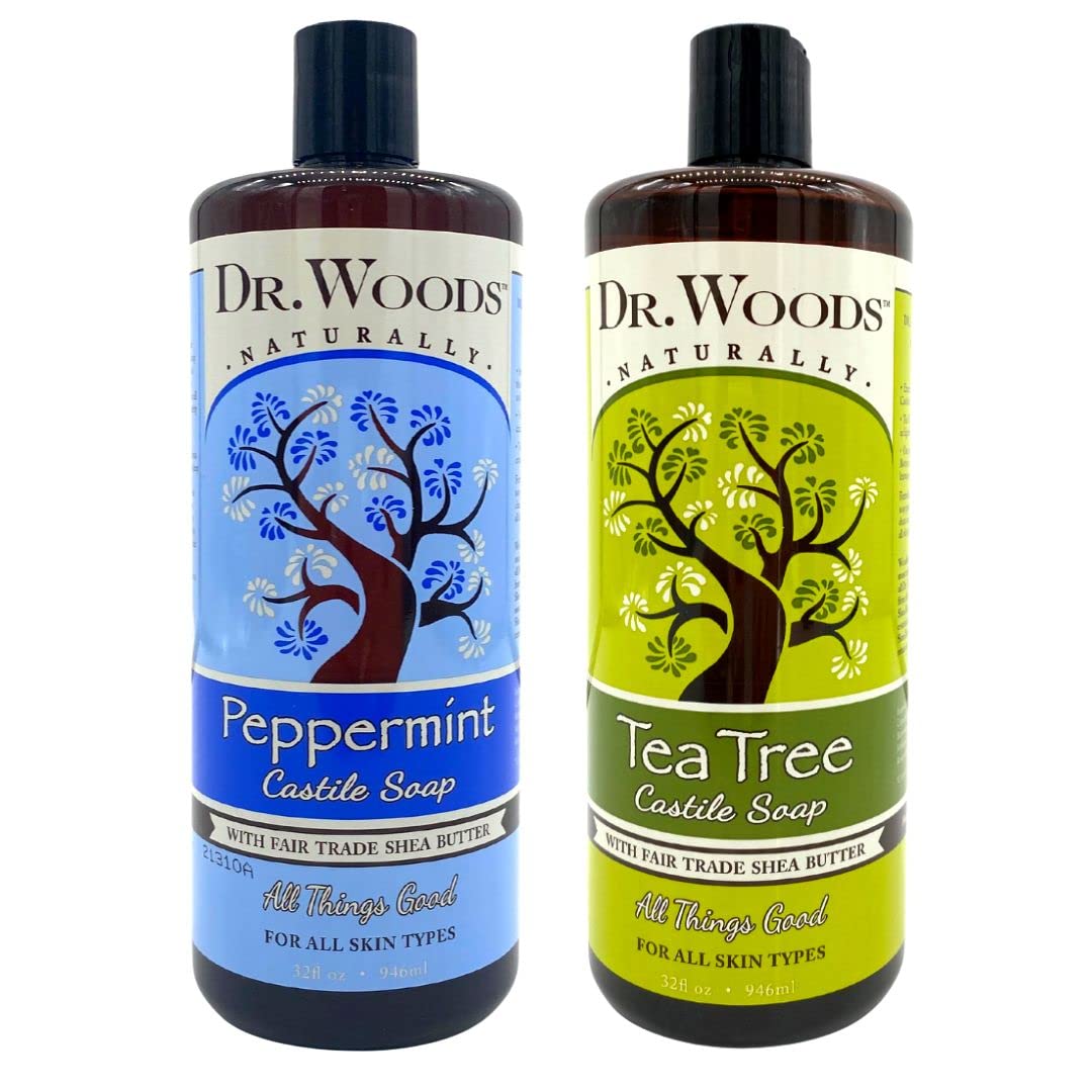 Dr. Woods Peppermint & Tea Tree Liquid Castile Soap - 32 Fl Oz, Organic Shea Butter, 2 Pack