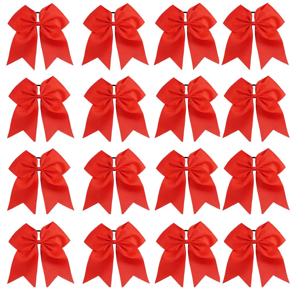 OAOLEER 16PCS Red Cheer Hair Bows for Teen Girls - Handmade Ponytail Holders, 8&quot; Elastic Bands