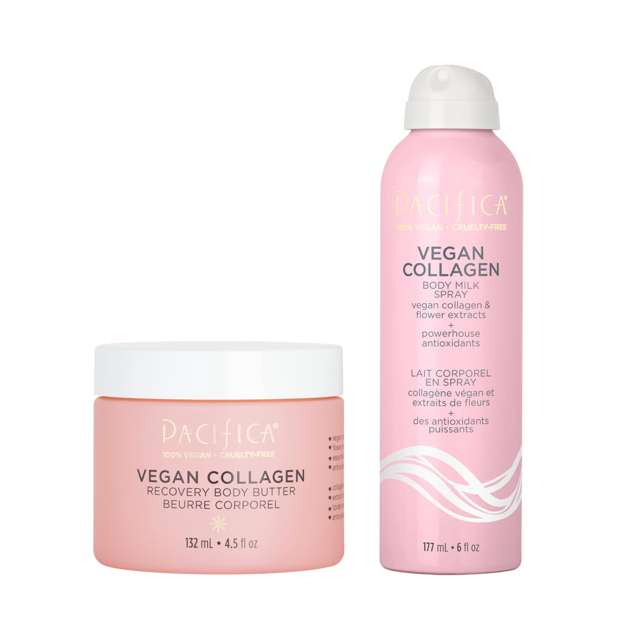 Pacifica Beauty Vegan Collagen Body Butter & Milk Spray Set, Shea, Vitamin E, 2 Pc