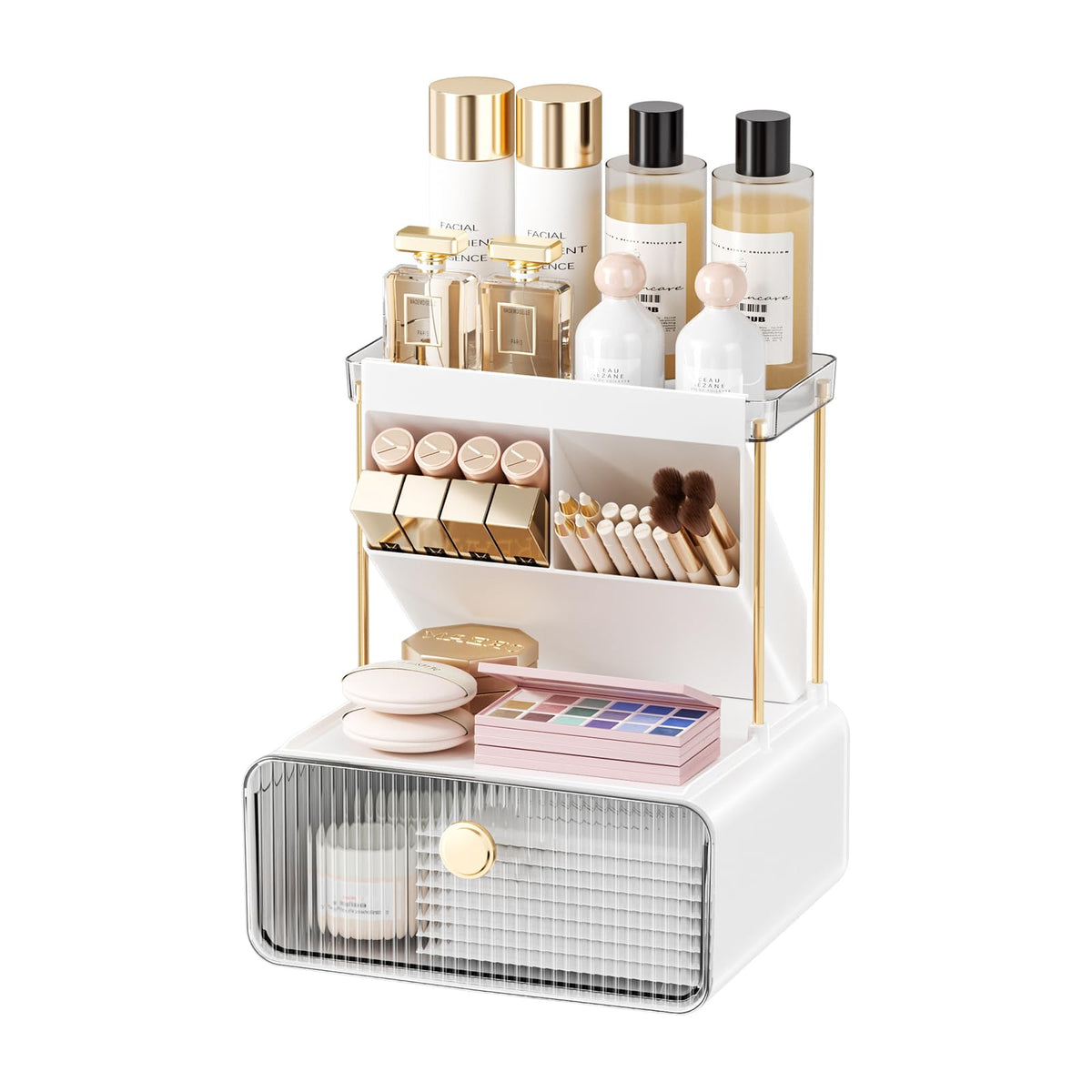 Anlynwooh Transparent Makeup Organizer With Drawer - Brush, Lipstick & Perfume Holder