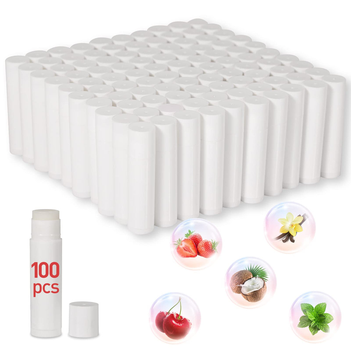 Dmsky 100 Pack Lip Balm Bulk, Unlabeled Natural Tubes For Parties, Weddings & Gifts - 5 Flavors