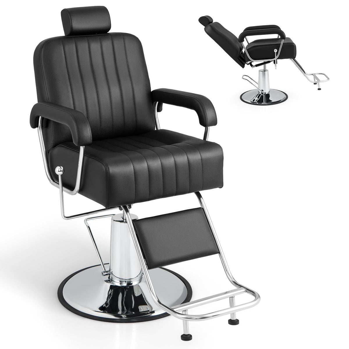 Giantex Black Reclining Barber Chair - 360° Swivel, Height Adjustable, Heavy Duty Hydraulic