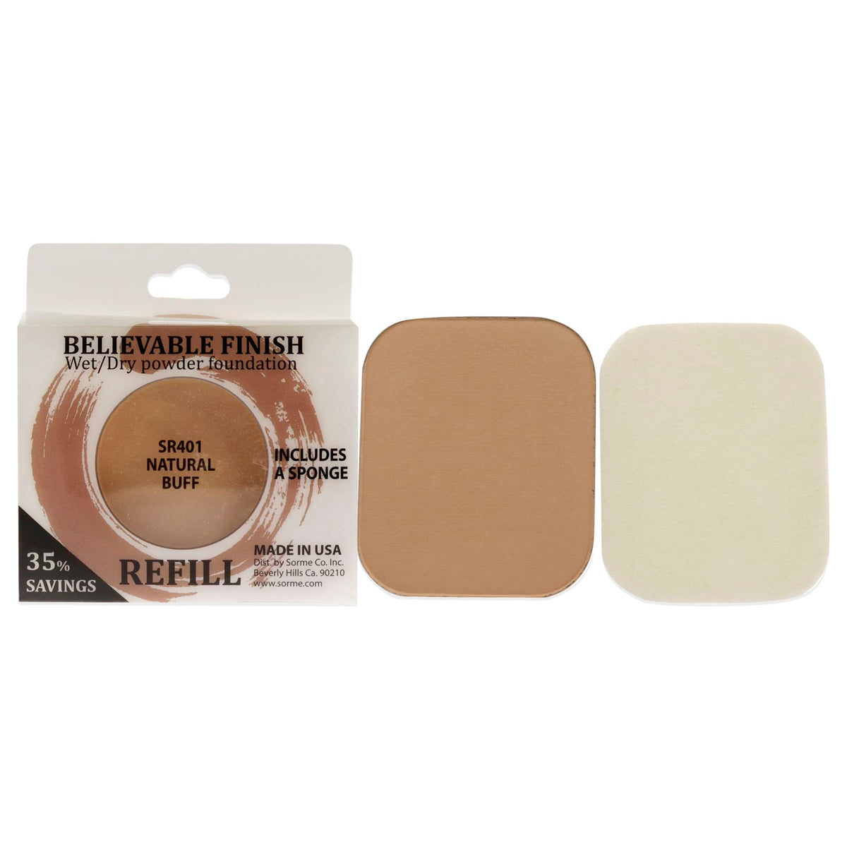 Sorme Cosmetics Believable Finish Powder Foundation Refill in Natural Buff 023oz  Medium to Full Coverage Makeup Foundation 