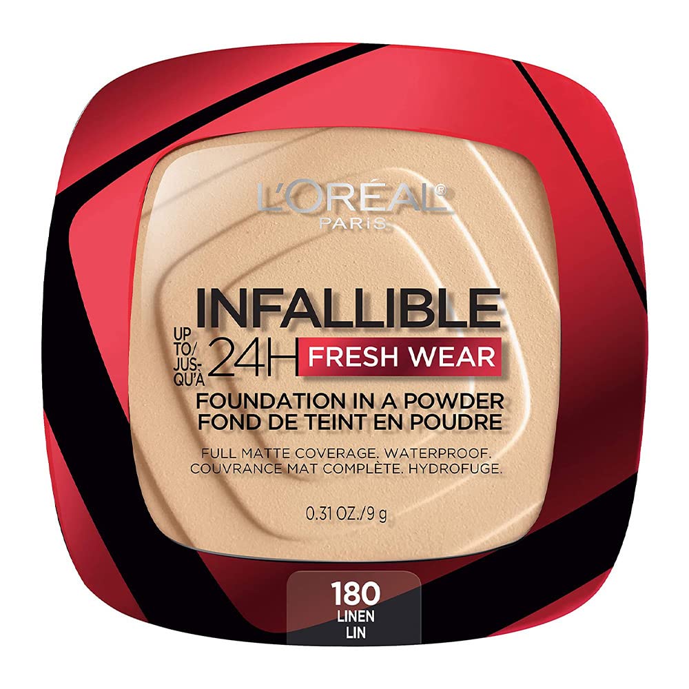 L’Oréal Paris Infallible Fresh Wear Powder Foundation, Waterproof, Linen, 0.31 Oz.