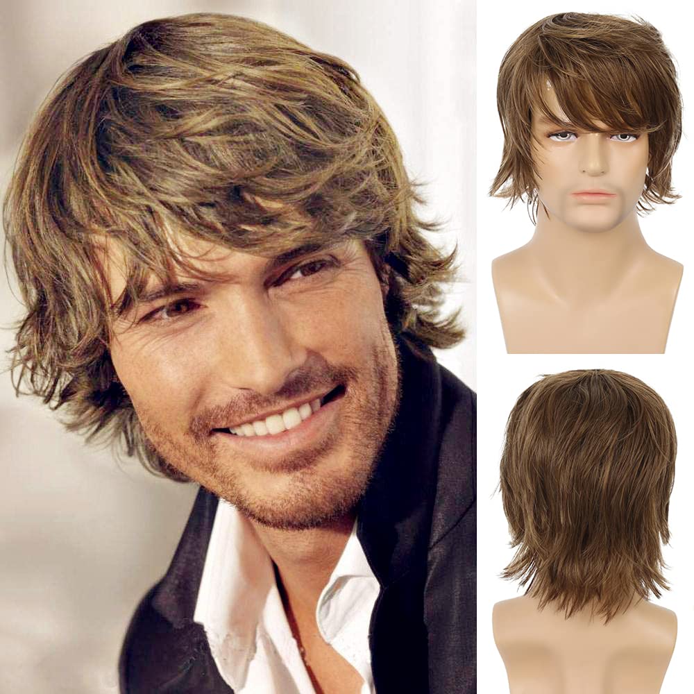 Wiwige Light Brown Short Layered Synthetic Wig - Heat Resistant Fluffy Cosplay Hair