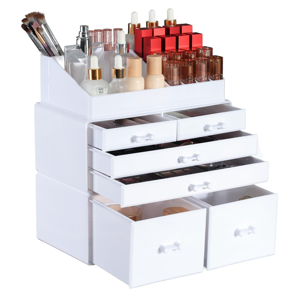 Cq Acrylic White Beauty Organizer - 6 Stackable Drawers For Makeup, Skincare & Cosmetics Storage