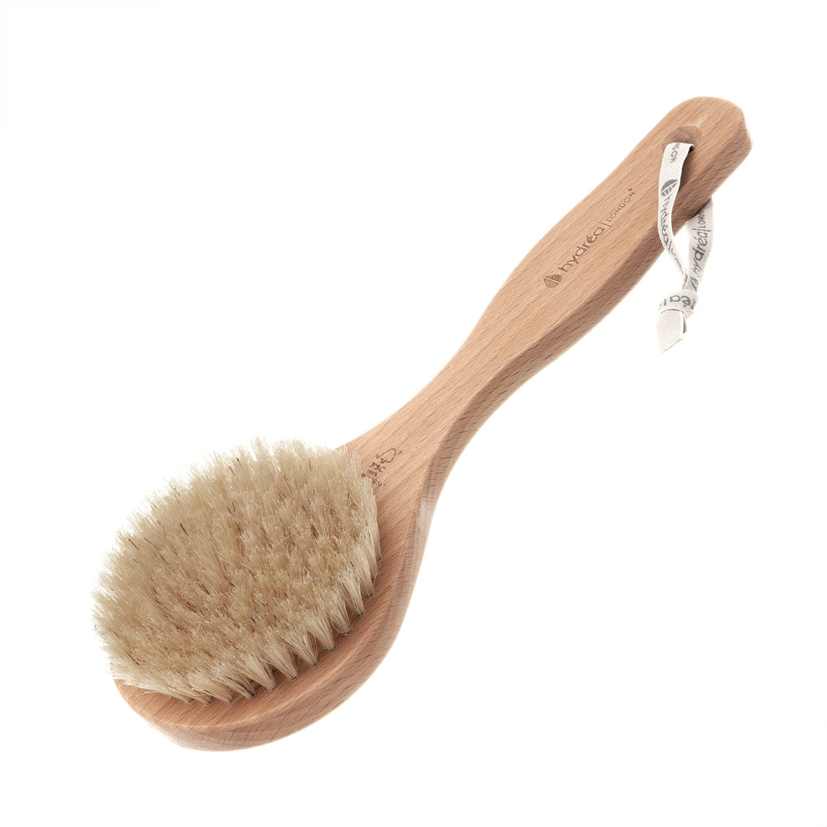 Hydrea London Dry Body Brush – Short Handle Exfoliating Natural Bristle Beechwood Brush