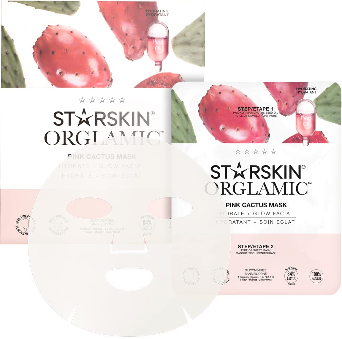 Starskin 2-Step Pink Cactus Sheet Mask - Hydrating & Glowing Korean Skincare, Orglamic