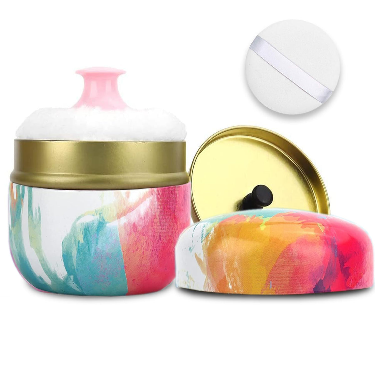 Shimido Portable Body Powder Puff & Container - 3.15&quot; Dusting Powder Case For Home & Travel