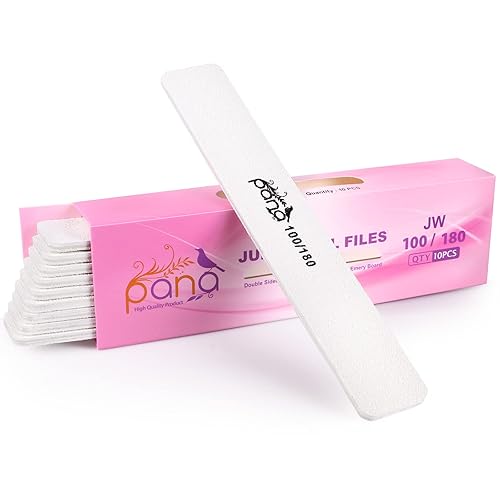 Pana 10Pcs Jumbo Double Sided Nail Files, 100/180 Grit, Washable Emery Board - White