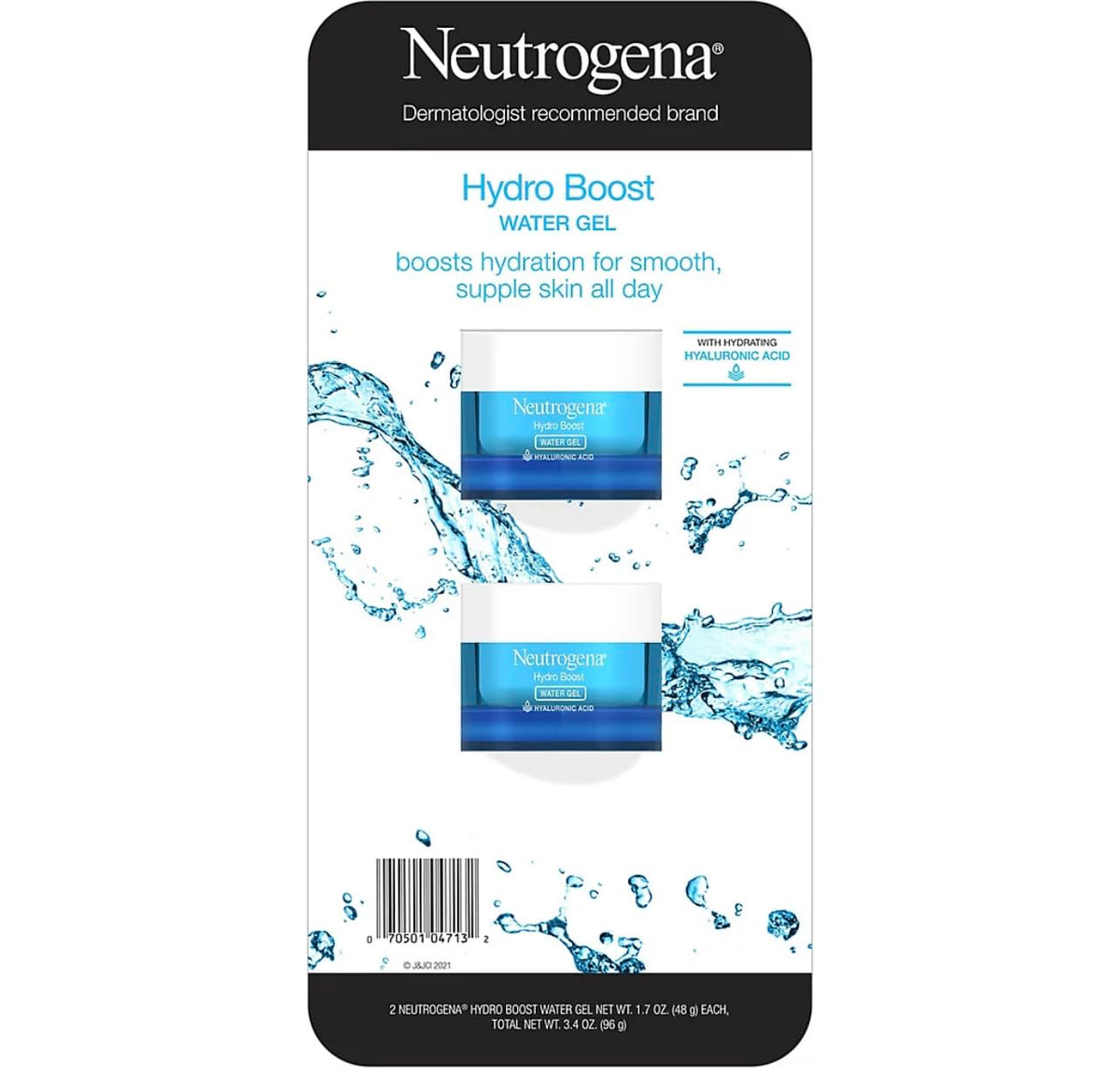 Neutrogena Hydro Boost Water Gel Moisturizer, Hyaluronic Acid, 1.7 Oz, 2-Pack For Dry Skin