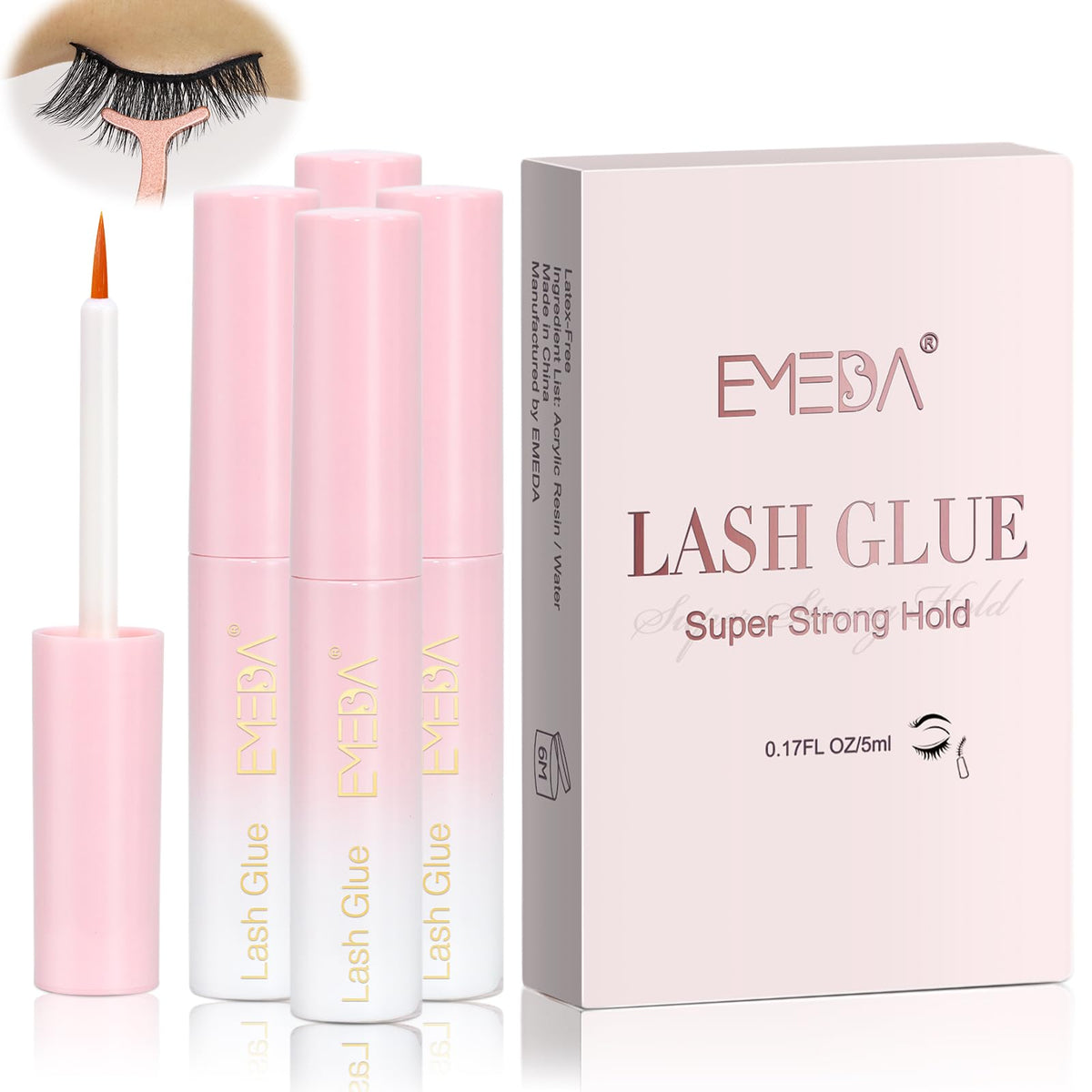 Emeda Eyelash Glue 4Pcs, 20G, Clear, Waterproof, Latex-Free, Hypoallergenic, Strong Hold