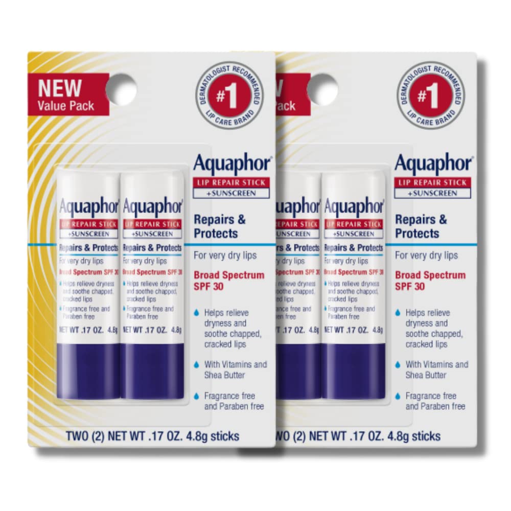 Aquaphor Lip Repair Stick With Sunscreen, 2 Count - Soothes Dry, Chapped Lips, 0.17 Oz