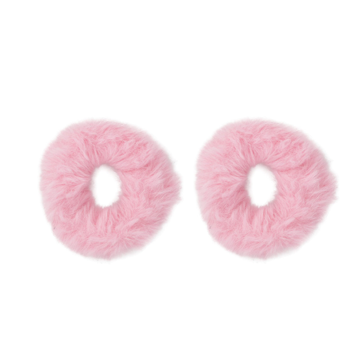 Motique Accessories Small Pink Fuzzy Fur Scrunchies - Set of 2 Furry Pony Holders