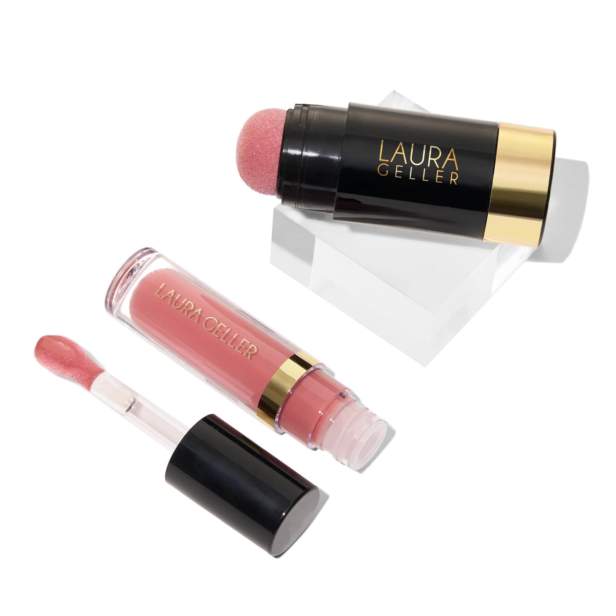 Laura Geller Serum Staples Blush & Lip Duo - Practical Pink & There She Rose, 0.5 Oz