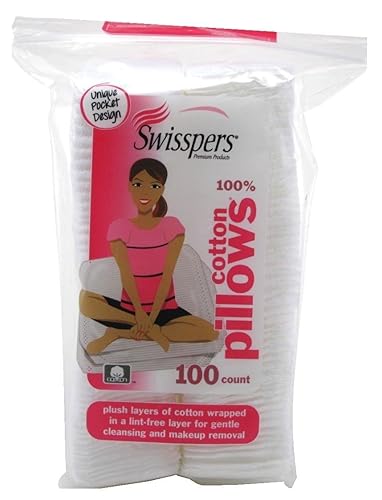 Swisspers Cotton Pillows Plush 100 Count - Rectangular Makeup Remover Wipes (3 Pack)