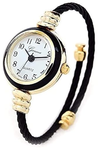 Black Gold Geneva Women'S Small Bangle Watch - Elegant Cable Band Design