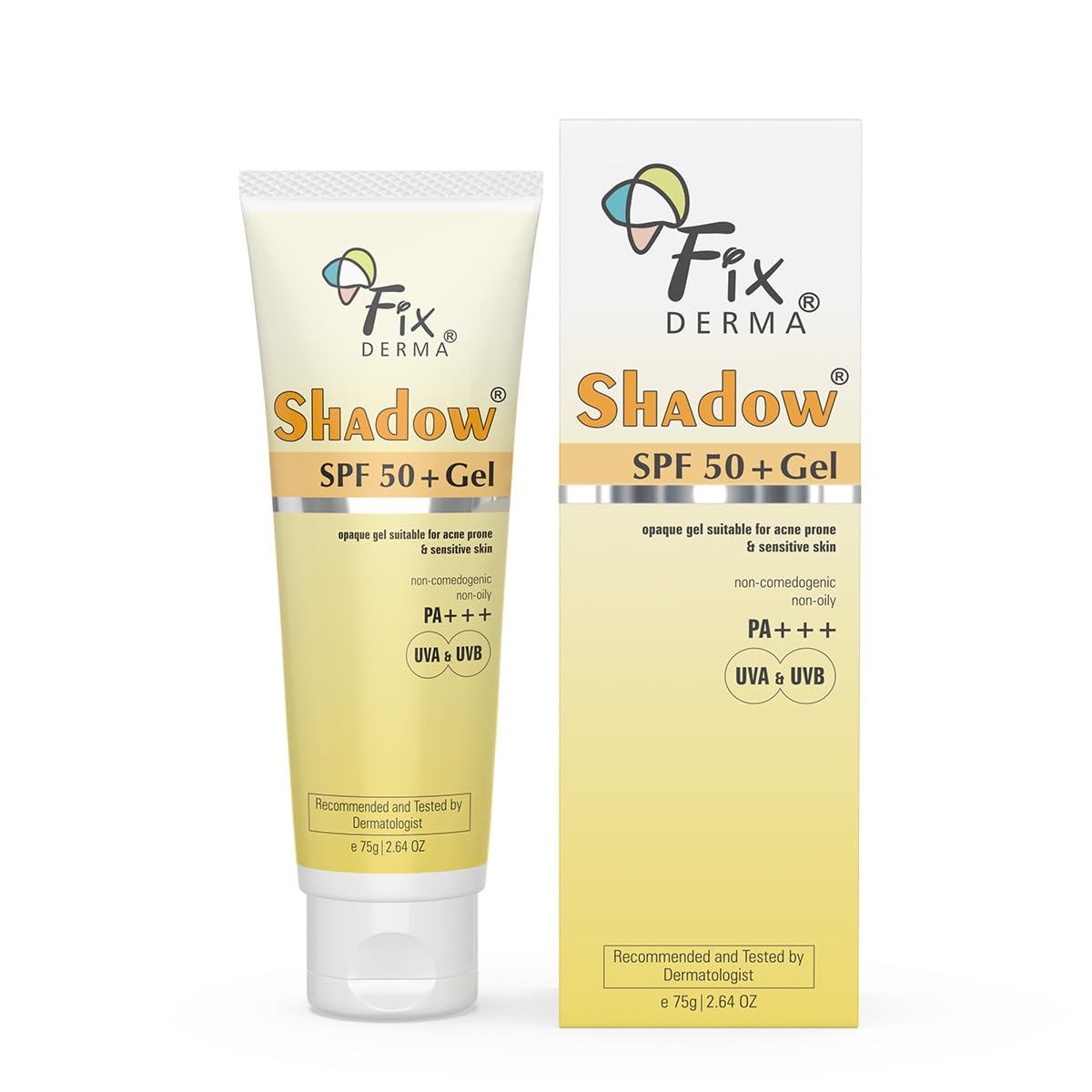 Fixderma Shadow Spf 50+ Sunscreen Gel - Titanium Dioxide & Zinc Oxide, Water Resistant, 2.6 Fl