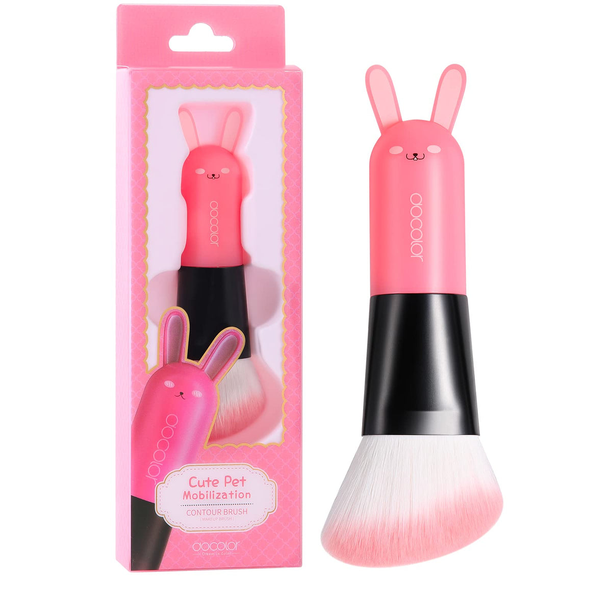 Docolor Angled Blush Contour Brush - Synthetic Kabuki Makeup Brush, Pink Rabbit