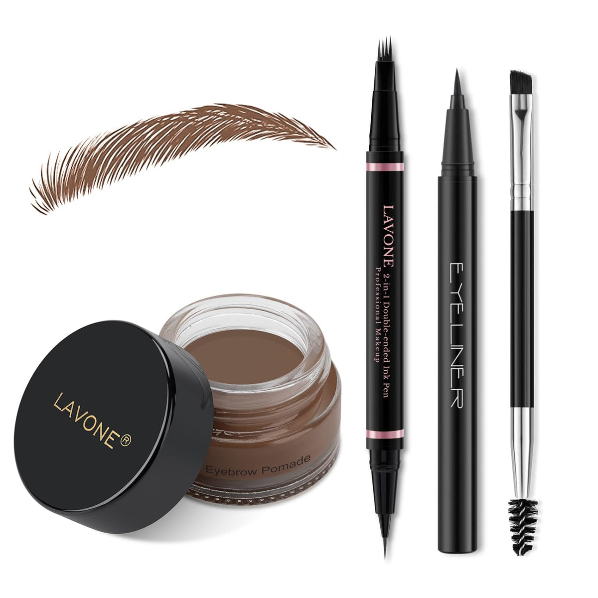 Lavone Waterproof Eyebrow Pencil Kit, 2-In-1 Microblading Pen & Pomade, Brunette