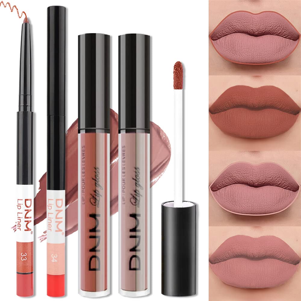 Bingbrush 2 Colors Liquid Matte Lipstick & Lipliner Set - 24Hr Waterproof Velvet Lip Tint