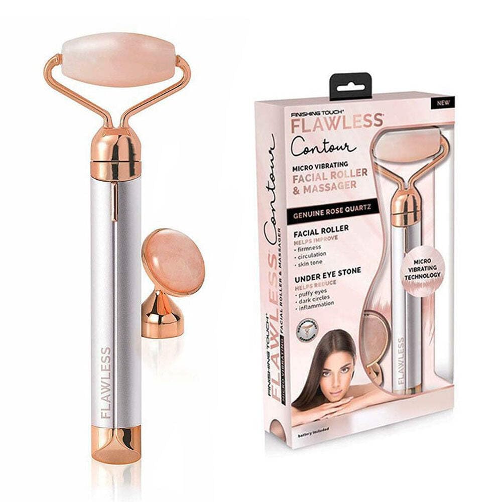 Finishing Touch Flawless Rose Quartz Facial Roller & Massager - Vibrating Skincare Tool