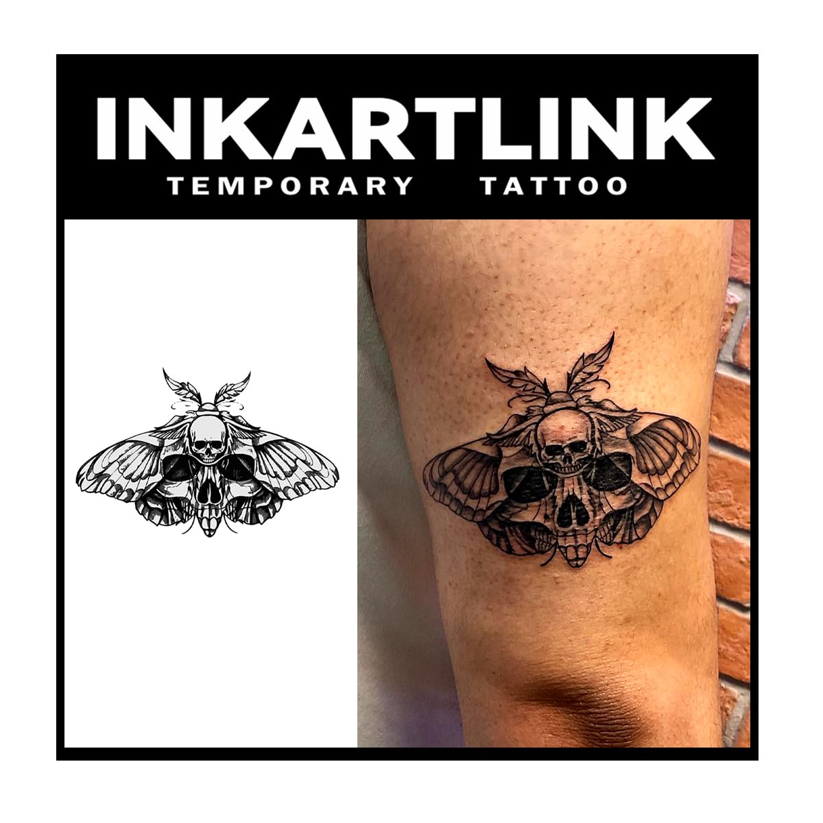 Inkartlink Semi-Permanent Tattoo Sheets - Moth Design, Waterproof, Realistic, Lasts 1-2 Weeks