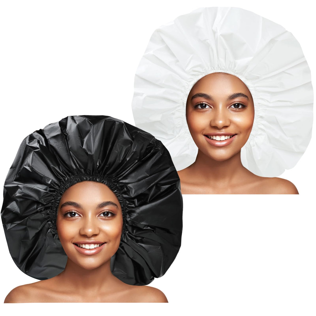 Chfong Super Jumbo Shower Cap 2 Pcs - Waterproof, Reusable, Extra Large For Long Thick Hair