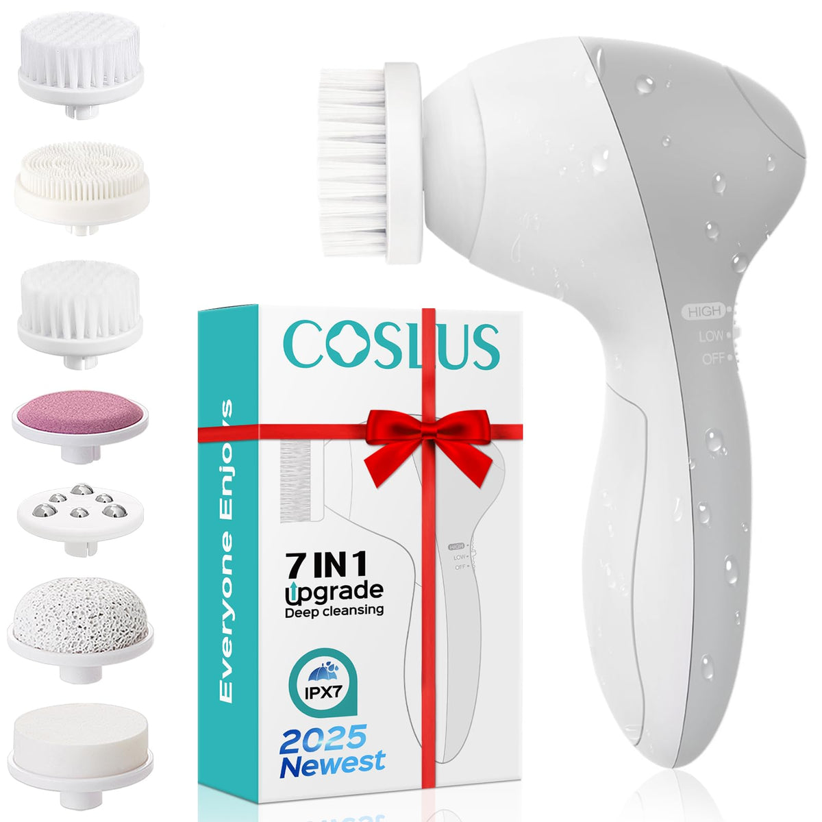 Coslus 7-In-1 Facial Cleansing Brush - Waterproof Electric Exfoliating Skin Care Scrubber