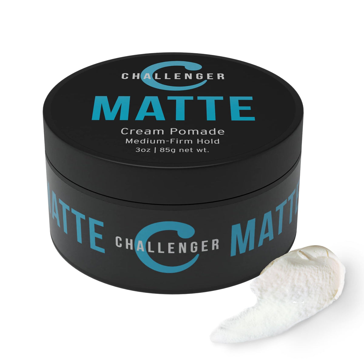 Challenger Men’s Matte Cream Pomade - Medium Hold, Natural Shine, Travel Friendly, 3oz