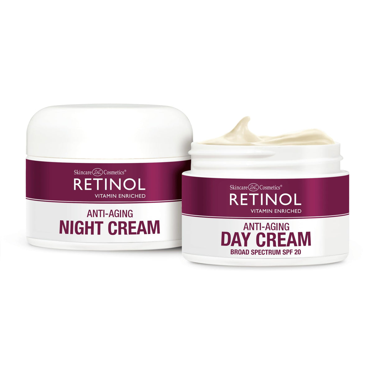 Retinol Anti-Aging Night & Day Cream Duo - Vitamin Enriched, 24 Hour Skincare, 1 Oz Each