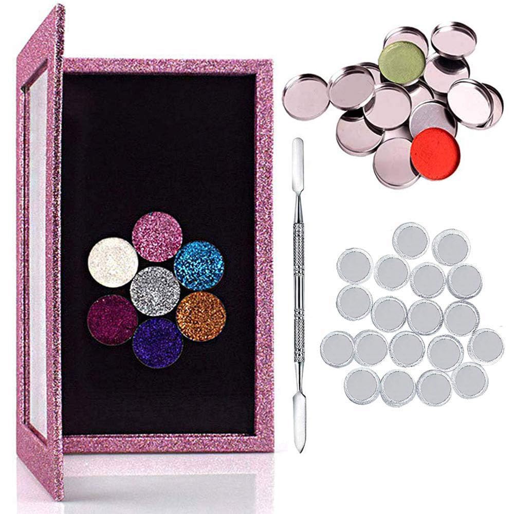 Kalolary 42Pcs Magnetic Makeup Palette Set With Spatula, Stickers & Round Tins - Pink