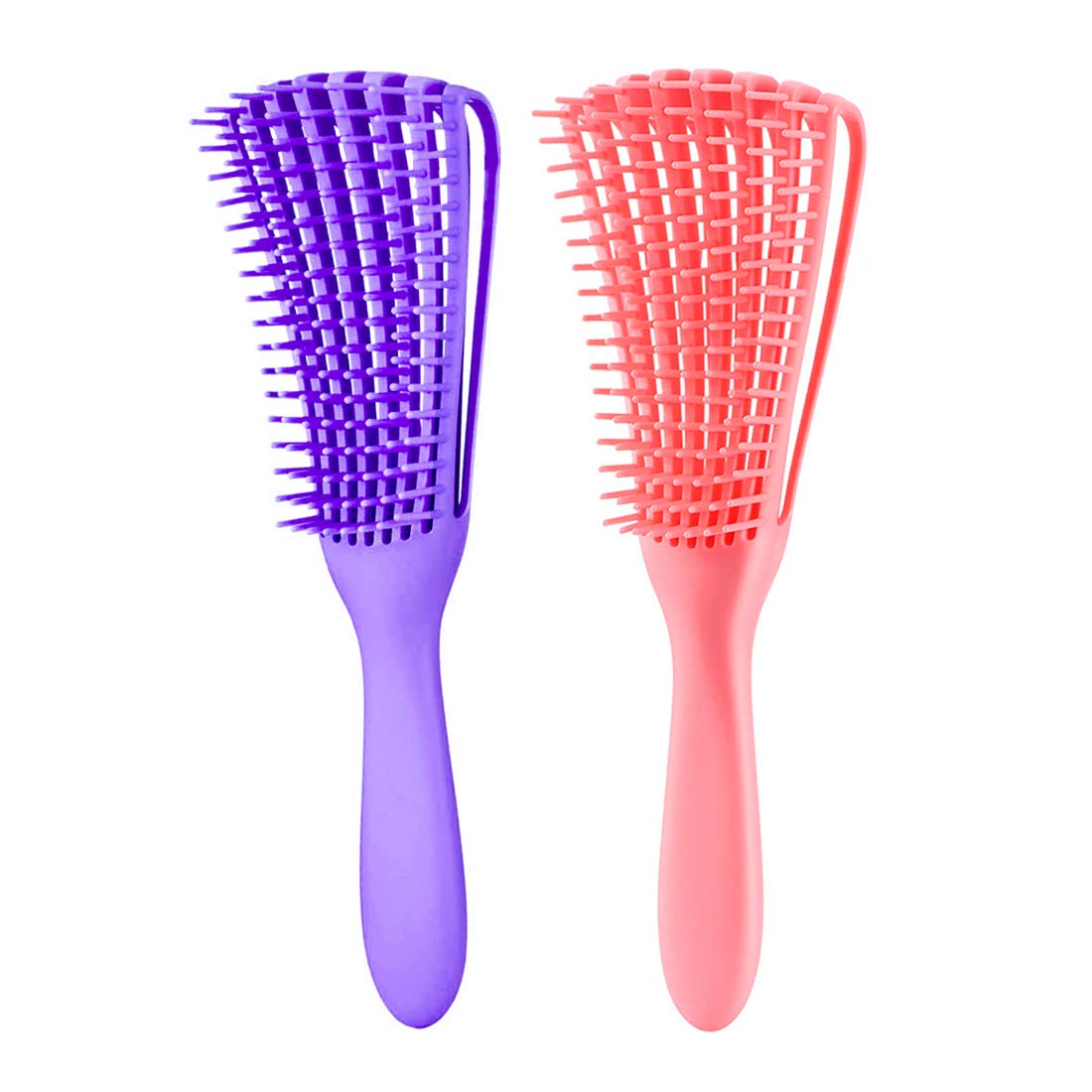 A.Dasher Detangling Brush For Afro Hair, 2 Pcs Purple-Pink, Kinky Wavy/Curly/Co