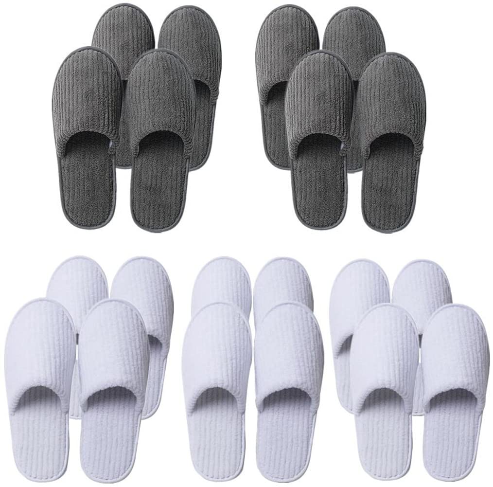 Eucoz Spa Slippers Set - 10 Pairs Disposable Soft Fleece Hotel & House Slippers For Men & Women